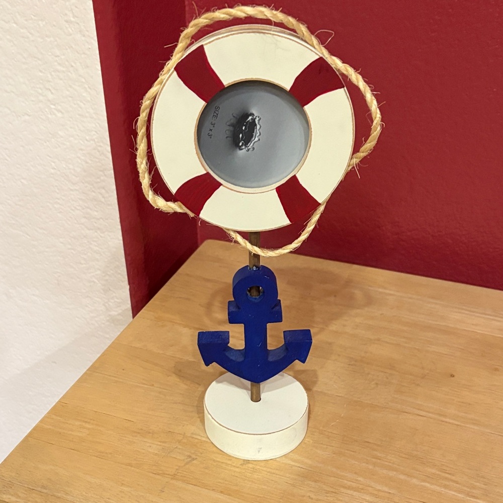 Vintage Nautical Anchor and Lifebuoy Photo Frame-Holds a 3”x3” photo.
